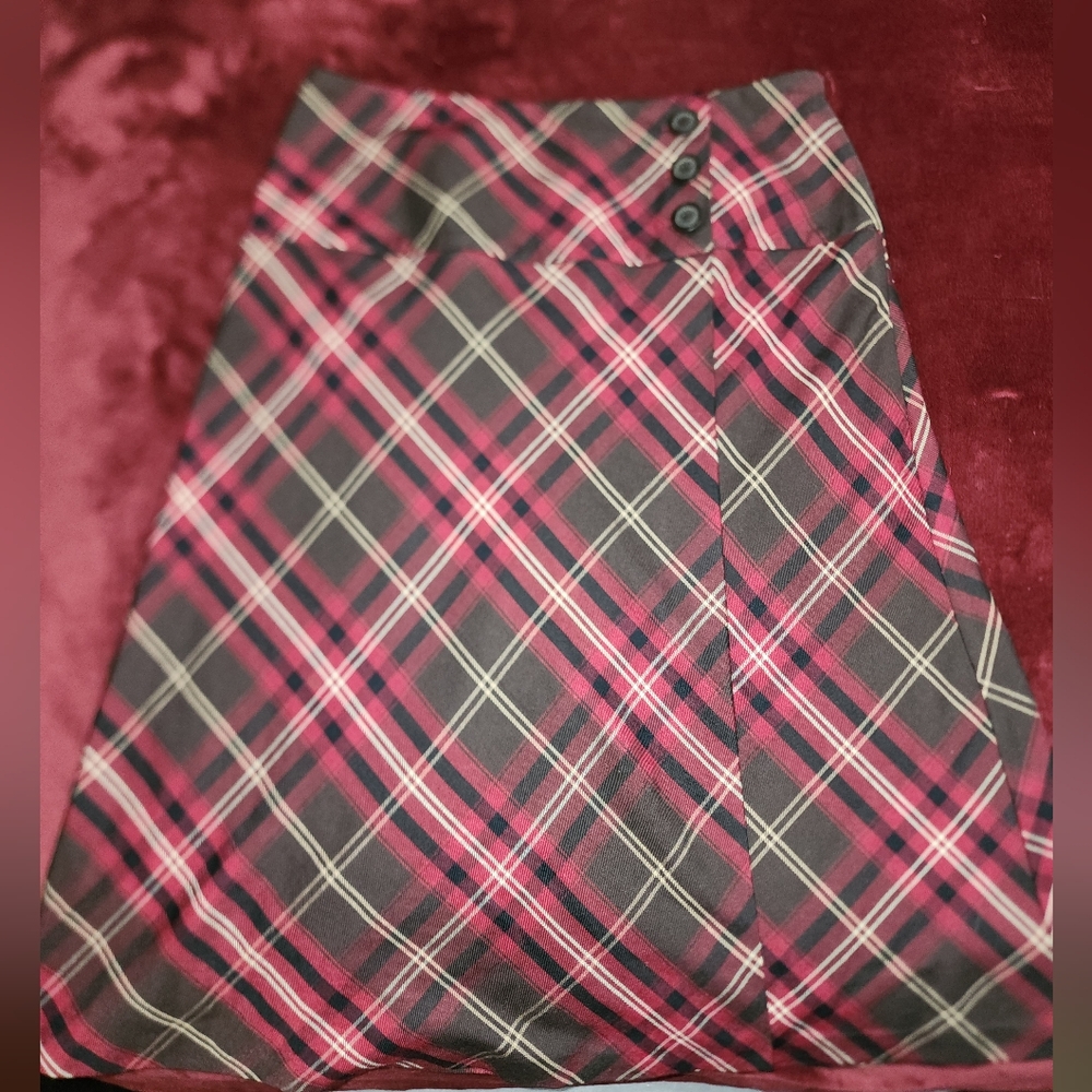 East 5th Red Black Coffee Plaid Skirt